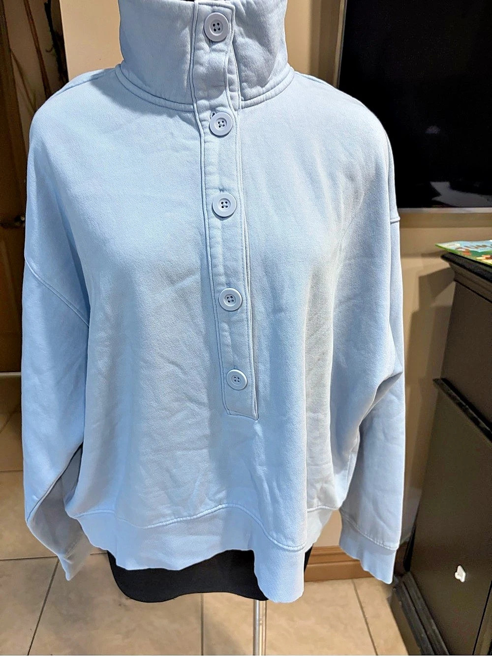 Universal Thread Button-Front Turtleneck Sweatshirt Blue XXL